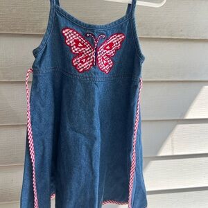 Zoey Girl Denim Dress with Butterfly Design Dress